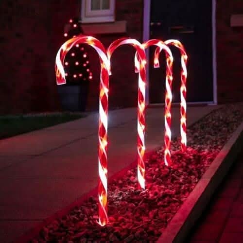 Six Christmas candy cane garden stake lights