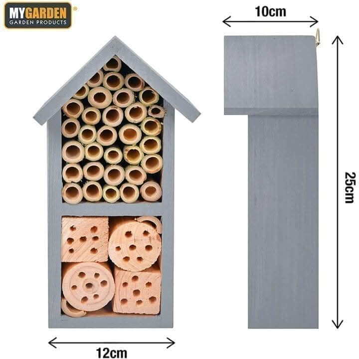 25cm grey wooden insect house garden bug hotel