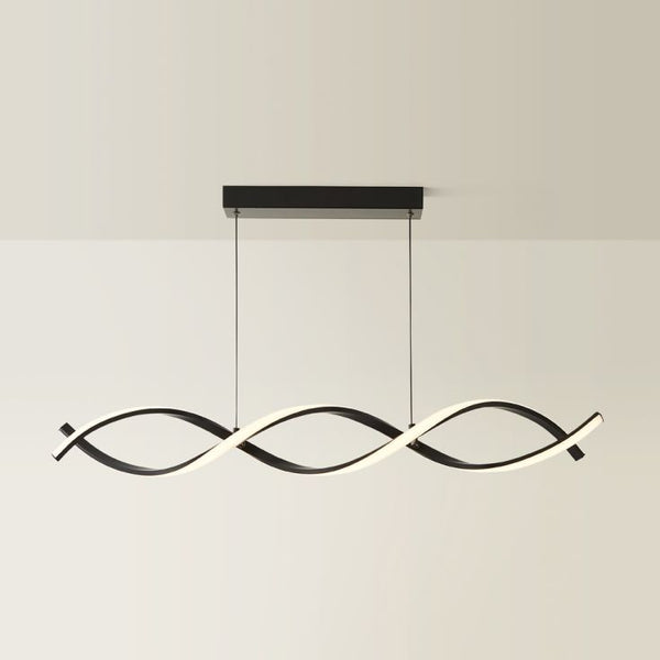 Modern pendant light with wavy design on a neutral background