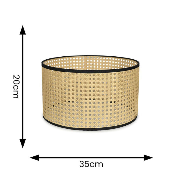 Woven basket with dimensions labeled on a white background