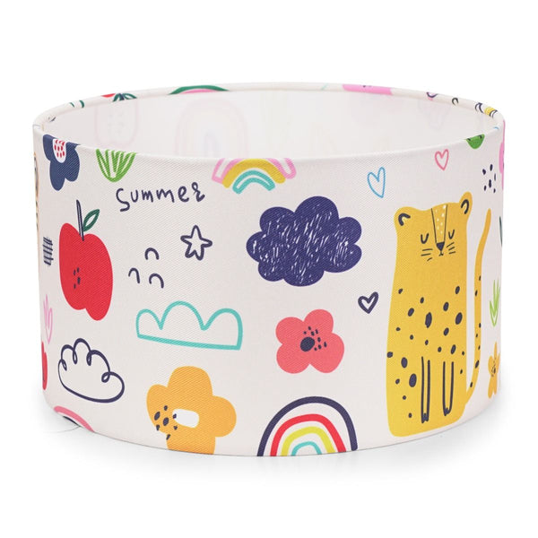 Colorful children's headband with various patterns on a white background