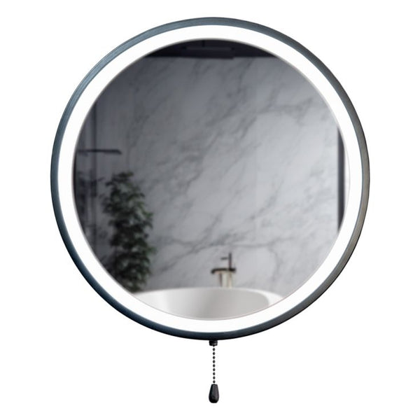 Round mirror with LED lighting on a white background