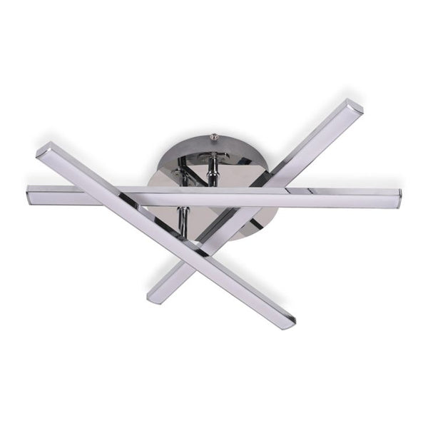 Modern ceiling light fixture with chrome finish on a white background