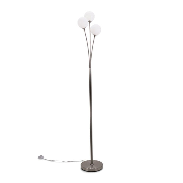 Floor lamp with three spherical bulbs on a white background
