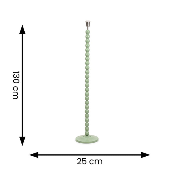 Green beaded lampstand with dimensions on a white background
