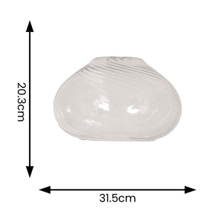 Measurement chart of a white ceramic shell with dimensions labeled