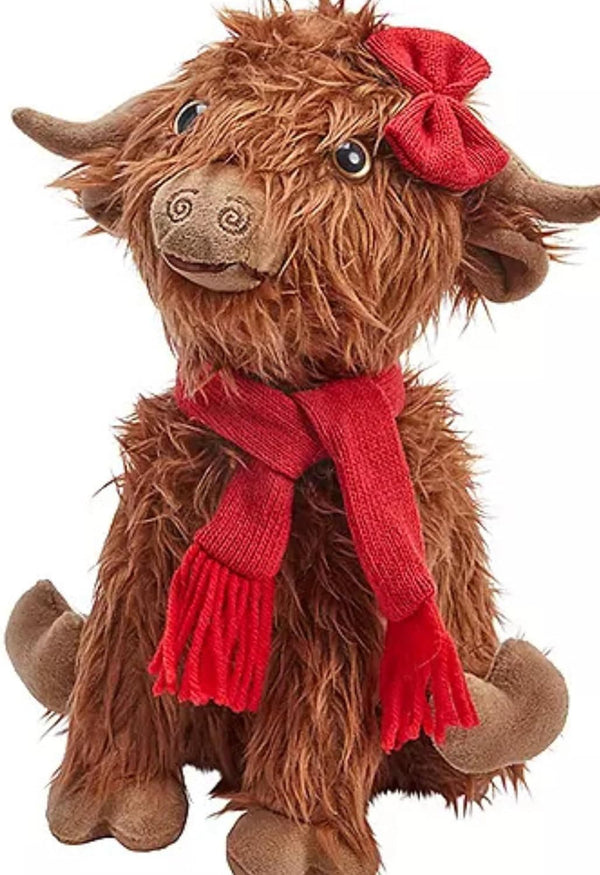 28cm festive Highland cow ornament with bow