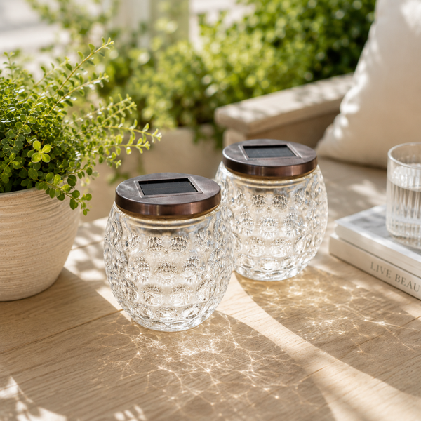 2 Pack Solar Powered Glass Ball LED Lantern