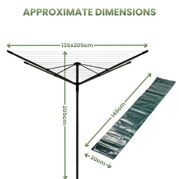 4 Arm Rotary Washing Line Airer with Cover & Ground Spike 50m
