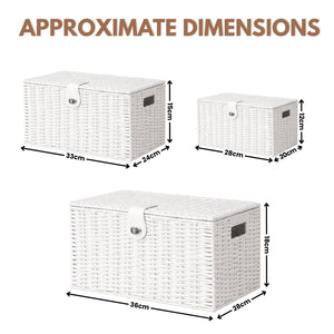 3 White Wicker Storage Baskets Woven Hamper Storage Boxes