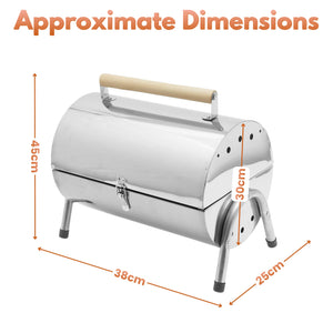 Portable Barrel Stainless Steel BBQ Garden Camping Picnic Charcoal Grill Table