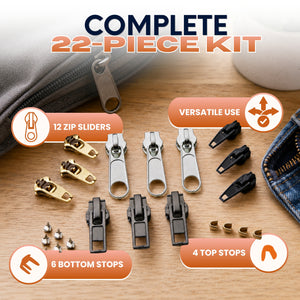 22 Piece Zipper Repair Kit for Jackets, Jeans, Bags & Broken Zip Fixes