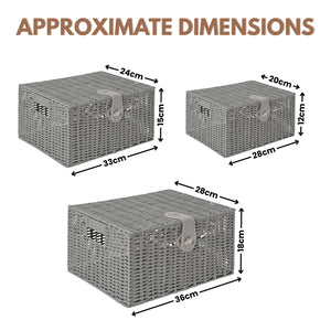 3 Grey Wicker Storage Baskets – Resin Woven Hamper Storage Boxes