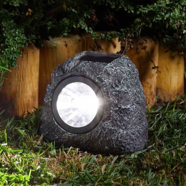Two solar rock effect garden spotlights with adjustable lights