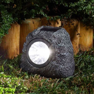 Two solar rock effect garden spotlights with adjustable lights