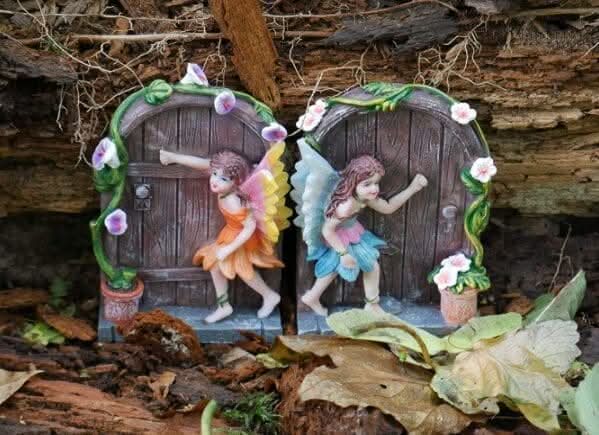 Set of two miniature sparkle fairy doors