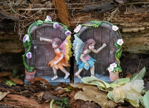 Set of two miniature sparkle fairy doors
