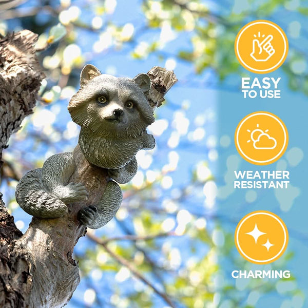 Novelty Resin Tree Hugging Hanging Resin Peeking Animal - Racoon