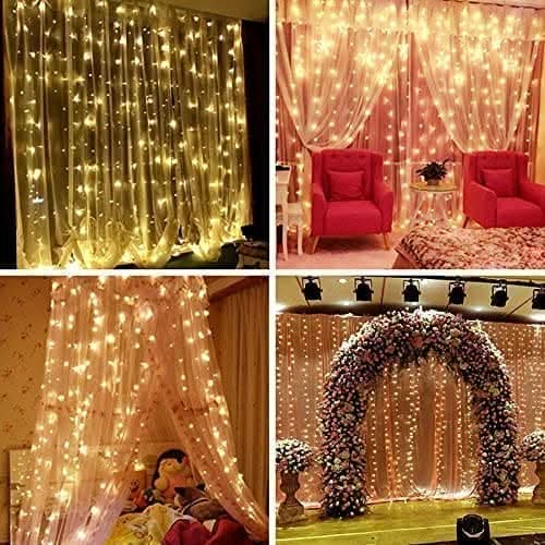 Warm white string curtain lights with ten hanging strands