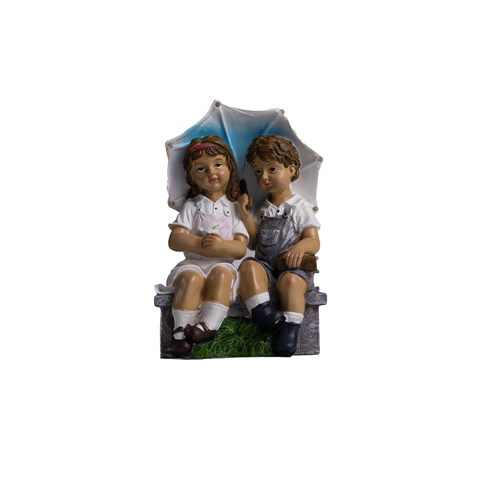 Solar Umbrella Boy & Girl | Resin Garden Light-Up Ornament