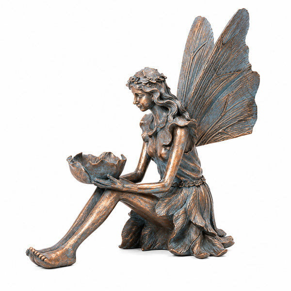 Sitting fairy ornament with detailed bronze finish
