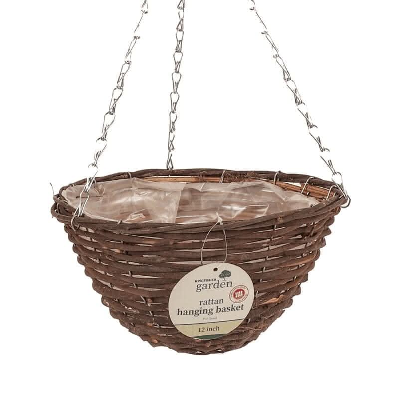 Dark rattan hanging basket with chain
