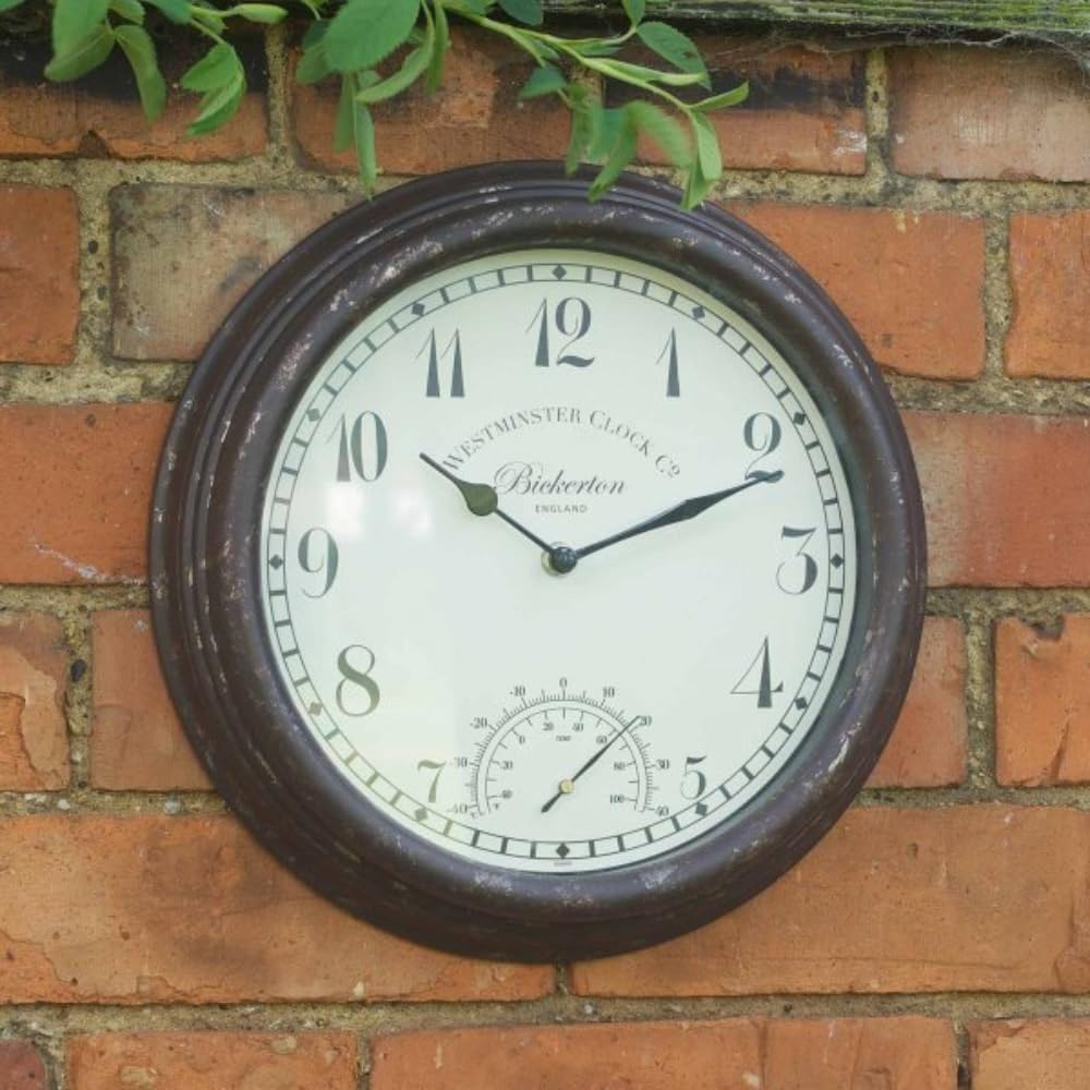 Vintage 30cm wall clock with built in thermometer