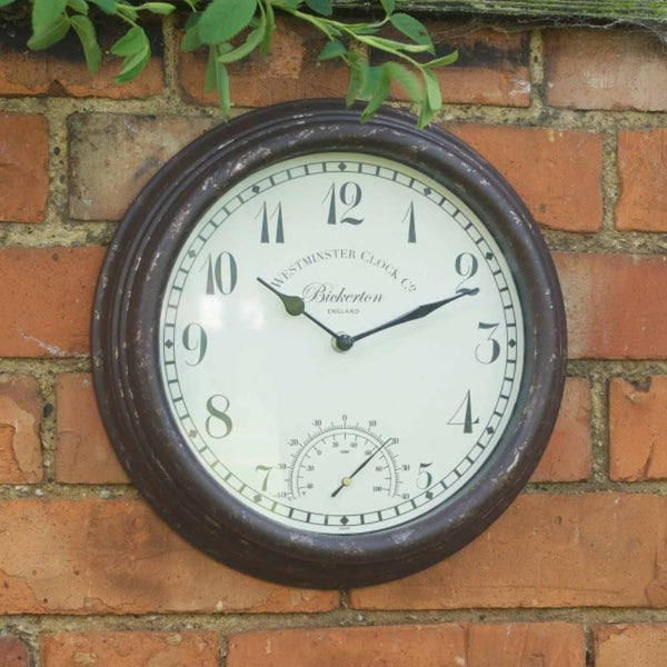 Vintage 30cm wall clock with built in thermometer