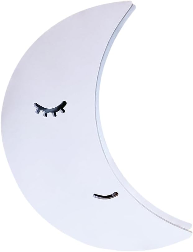 Moon-shaped night light on a wall in a room setting
