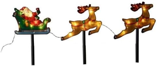 Santa Sleigh Stakes Lights with Reindeers