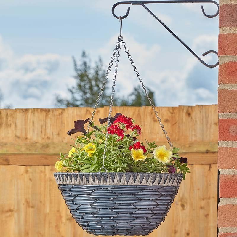 Grey faux rattan hanging basket planter