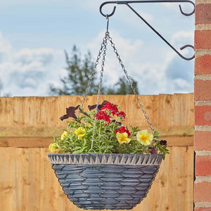 Grey faux rattan hanging basket planter