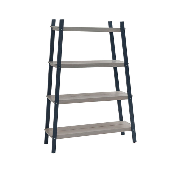 Ladder-style bookshelf with four shelves on a white background