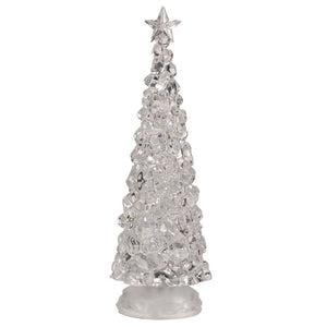 Clear ice effect Christmas tree ornament with a star topper and rounded base, shown unlit against a white background.