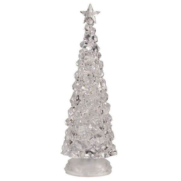 Clear ice effect Christmas tree ornament with a star topper and rounded base, shown unlit against a white background.