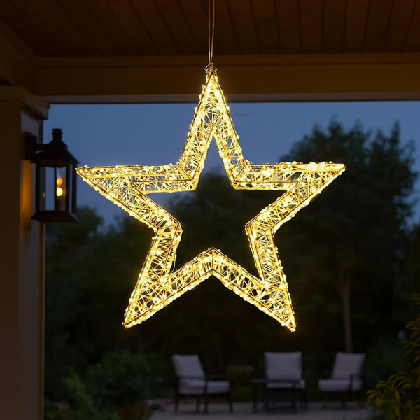Gold LED Christmas star with warm white lights