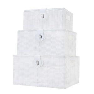 3 White Wicker Storage Baskets Woven Hamper Storage Boxes