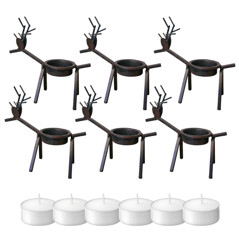 6pc Reindeer Metal Tea Light Candle Holders Christmas Decorations