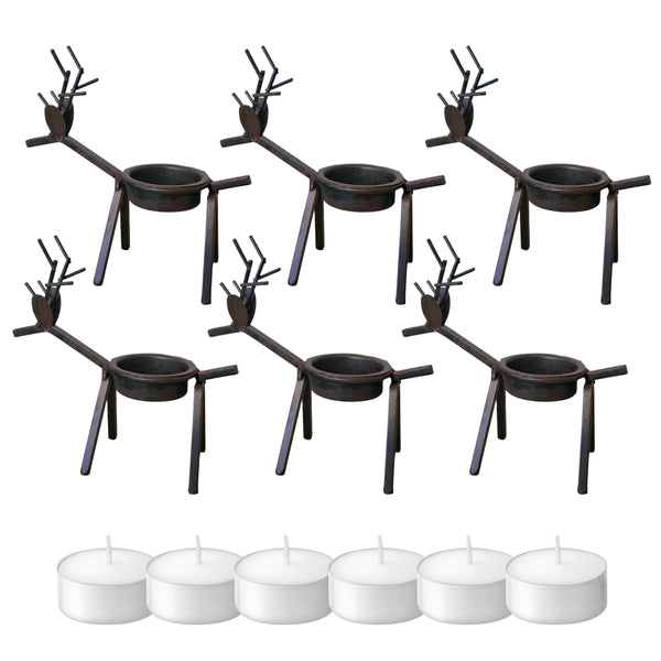 6pc Reindeer Metal Tea Light Candle Holders Christmas Decorations