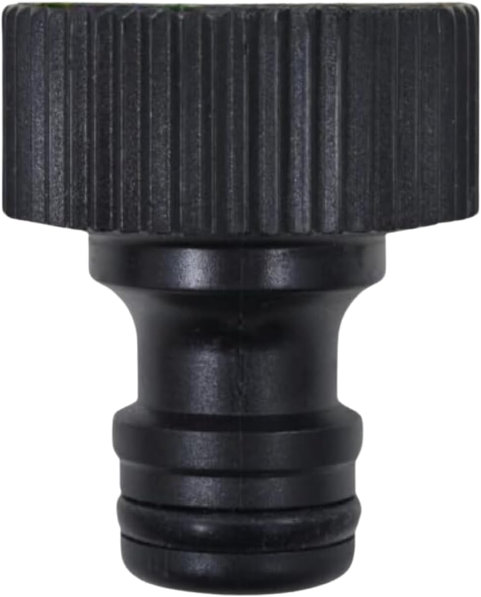 Black 3/4 inch BSP threaded tap connector.