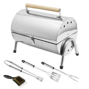 Portable Barrel Stainless Steel BBQ Garden Camping Picnic Charcoal Grill Table