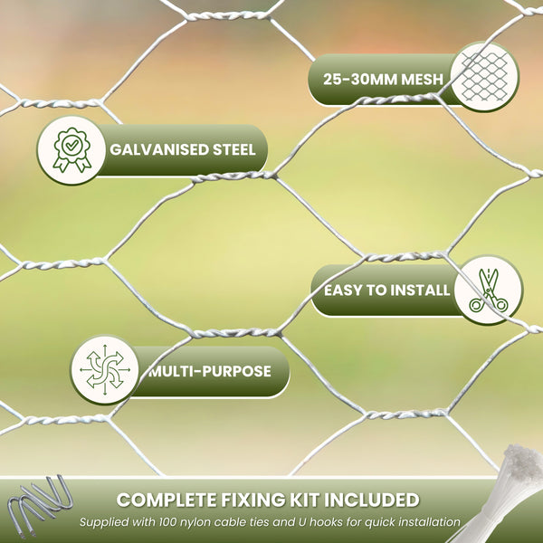 5m Galvanised Chicken Wire Netting 25mm Mesh Fence Roll