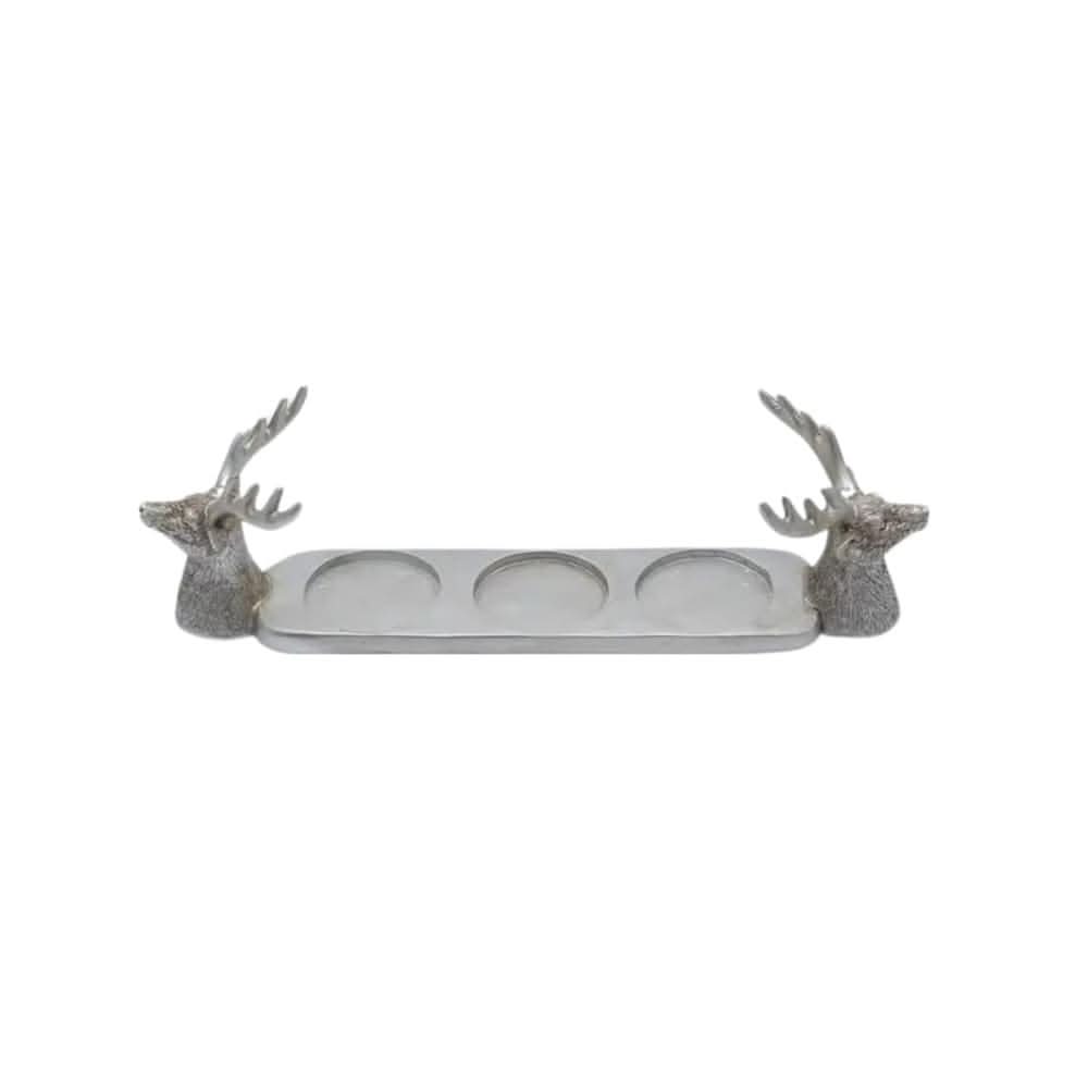 Silver stag three pillar candle holder
