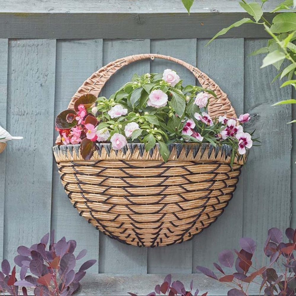 Light brown faux rattan wall hanging basket