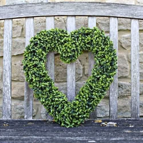 Large artificial boxwood heart shaped hanging wreath
