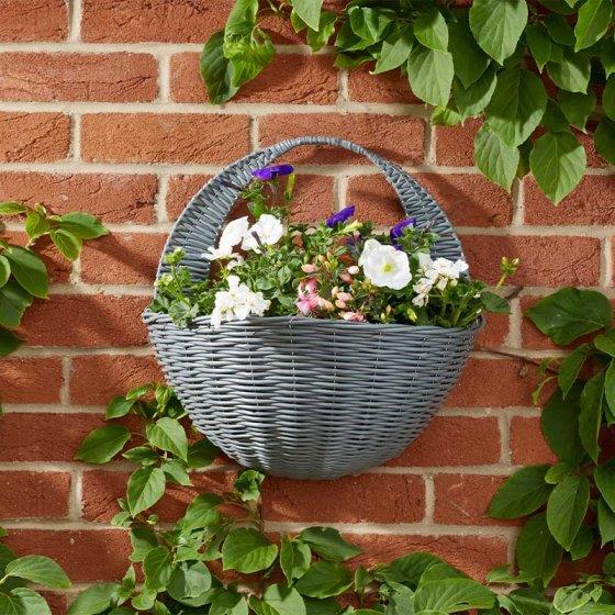 40cm grey wall planter with rattan effect finish