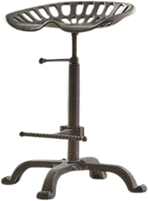 Industrial-style adjustable stool with a metal frame on a white background