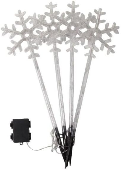 Set of snowflake-shaped light sticks with a black base on a white background