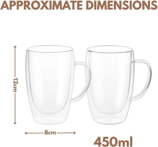 450ml insulated borosilicate glass coffee cups