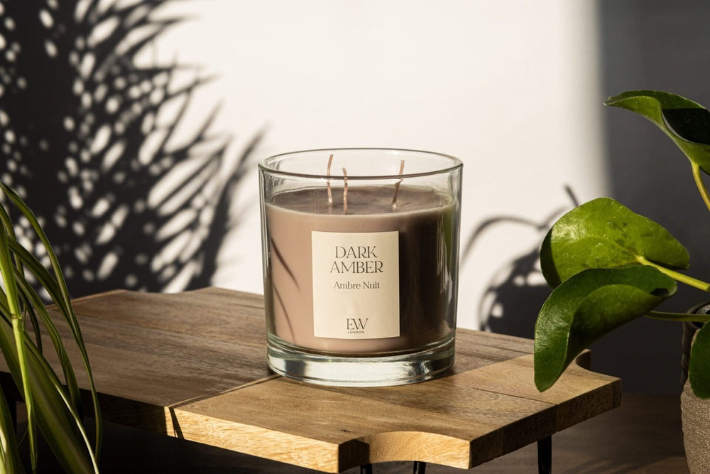 Dark Amber three wick soy wax scented candle